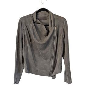 BLANKNYC Gray Faux Suede Moto Jacket Medium Asymmetrical Zip Drape Collar Edgy